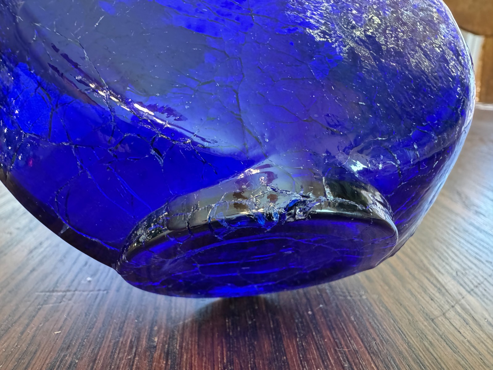 Vintage 6.5″ Cobalt Blue Crackle Glass Art Glass Double Handled Vase