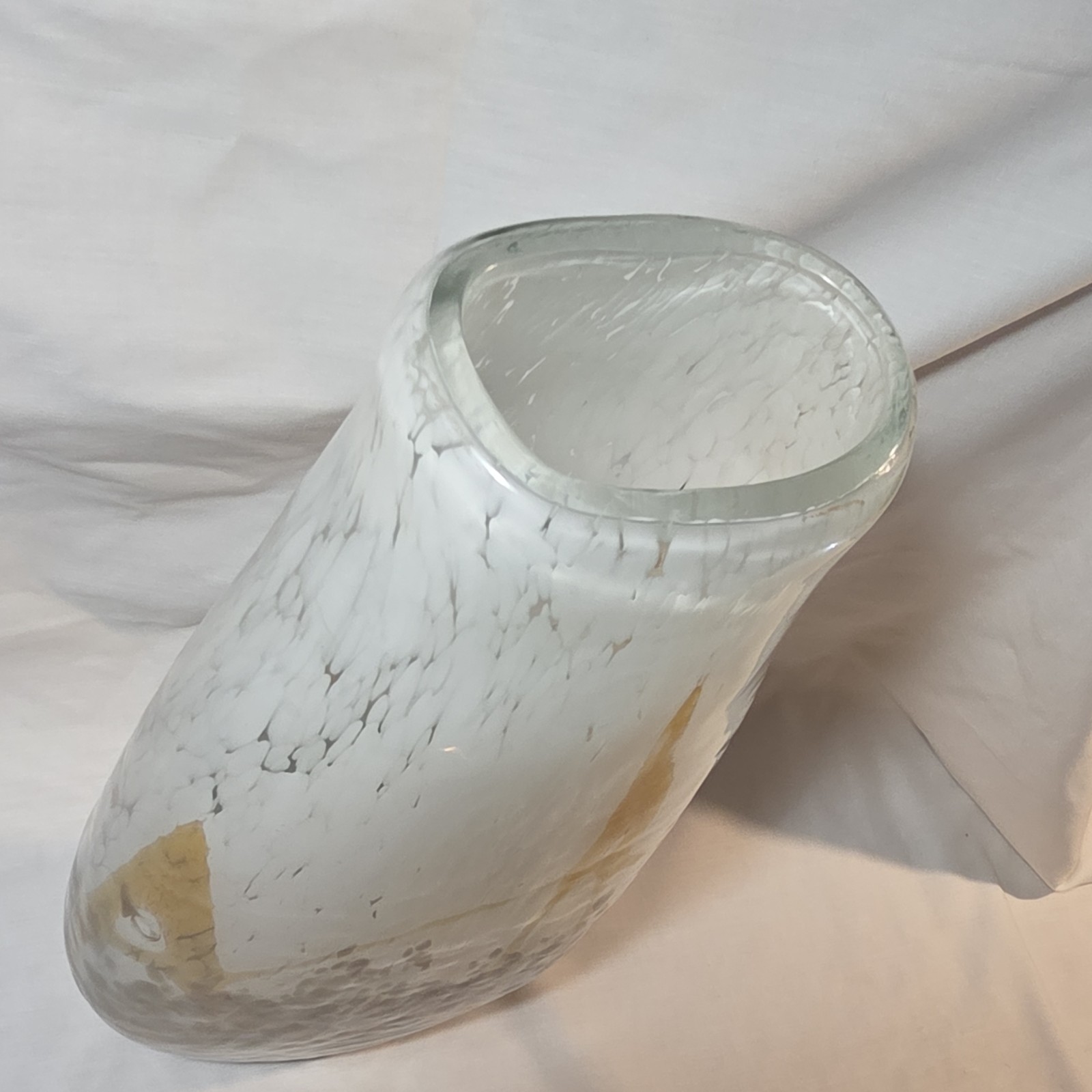 Gallery Glass, Art Glass Vase 16in Clear White Gold Gray Abstract Decorative