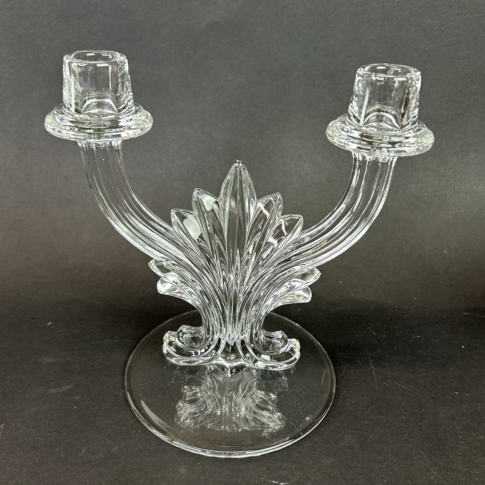 Set of 2 Vintage Fostoria Clear Glass Double Candlestick, BAROQUE- Beautiful