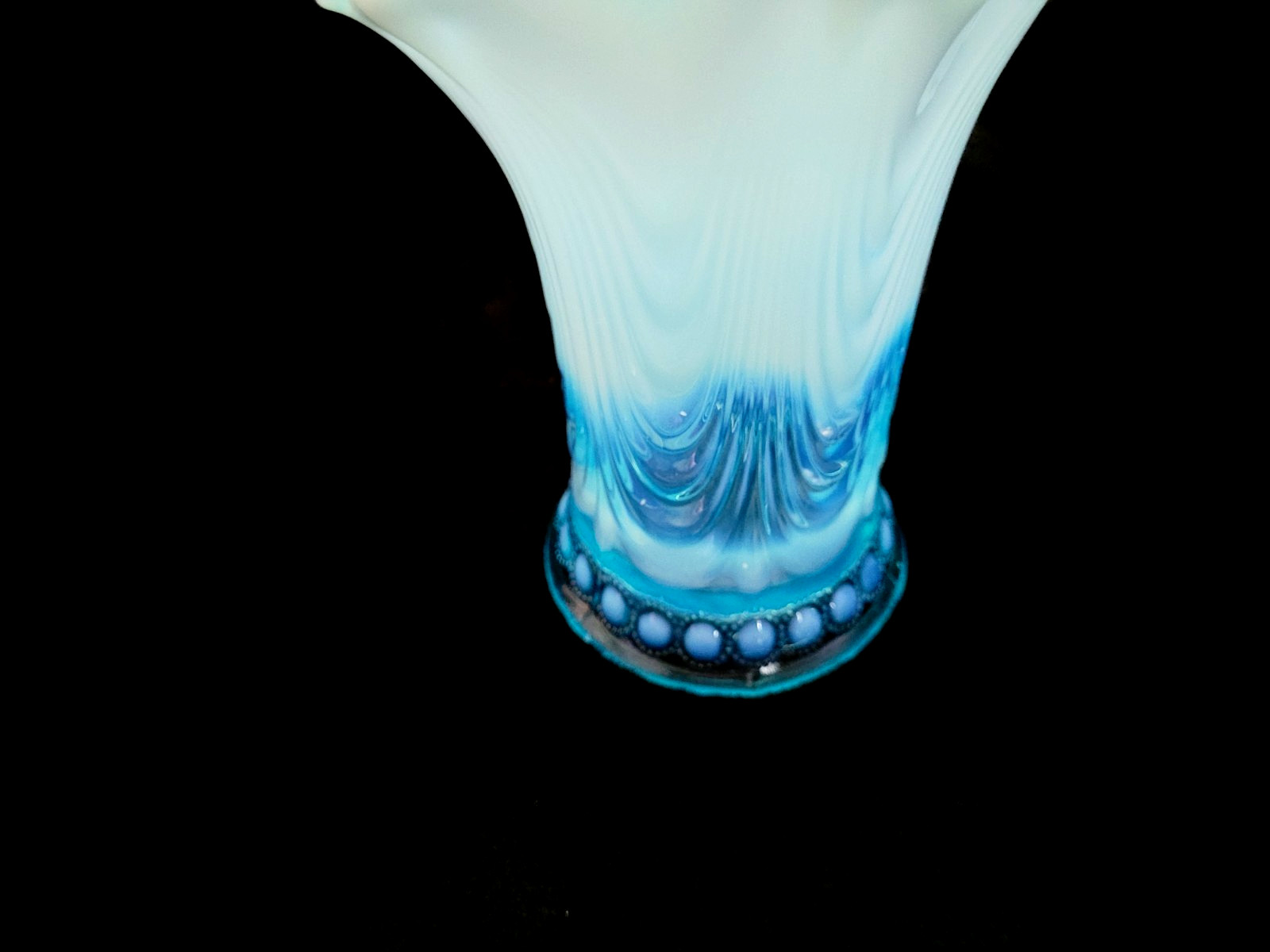 Antique Northwood Blue Art Glass Opalescent Vase “Jewels & Drapery”