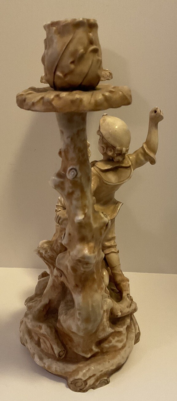 ANTIQUE ROYAL WORCESTER FIGURAL CANDLE HOLDER DOUBLE CANDELABRA BOY FIGURE RARE