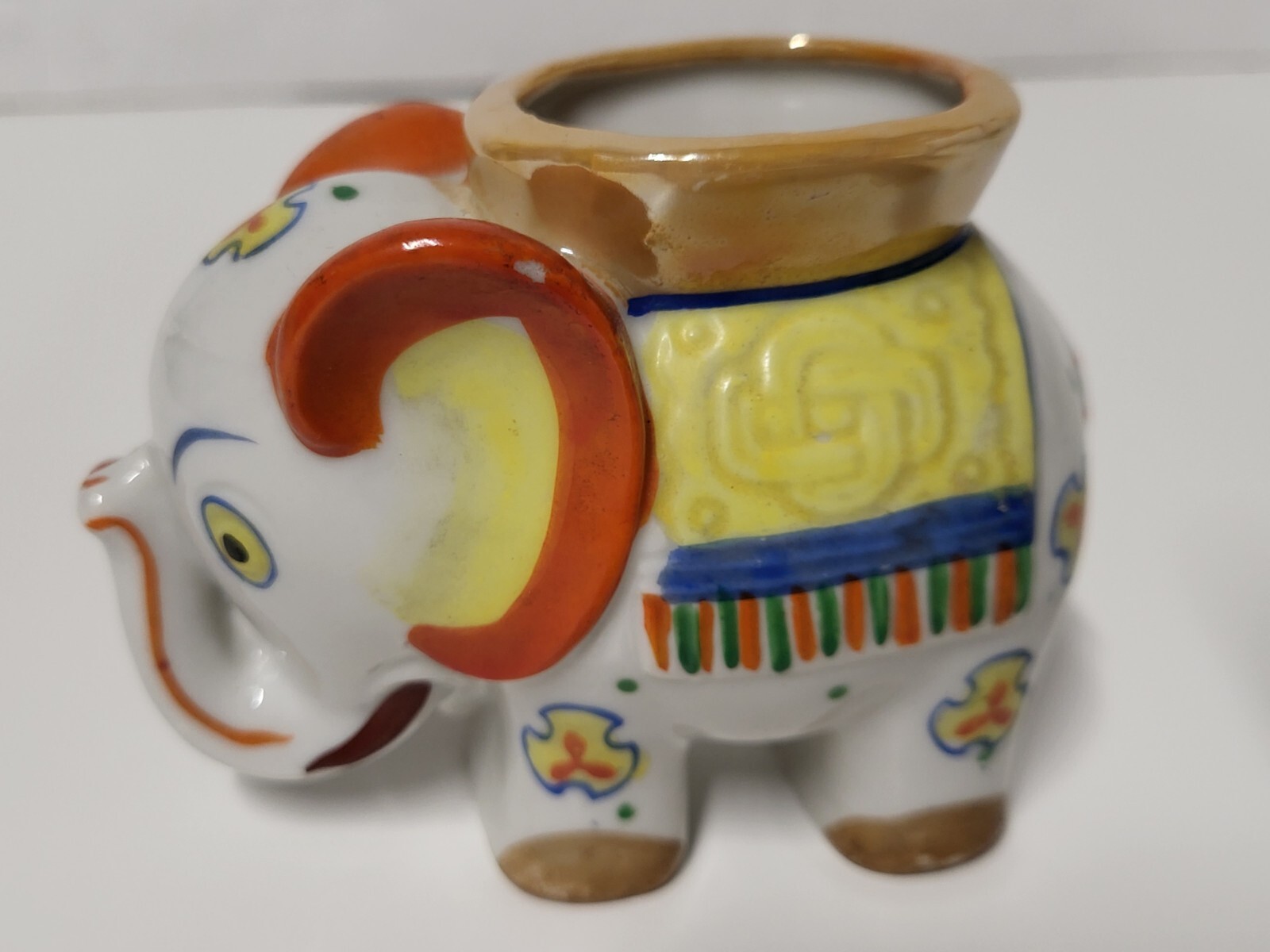 Vintage Lustre Finish Handpainted Japan Ceramic Elephant Vase Or Planter