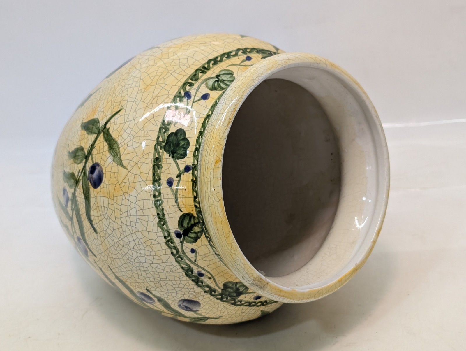 Vintage Grecian/Mediterranean-Look Pottery Vase Planter w/ Olive Branches Design