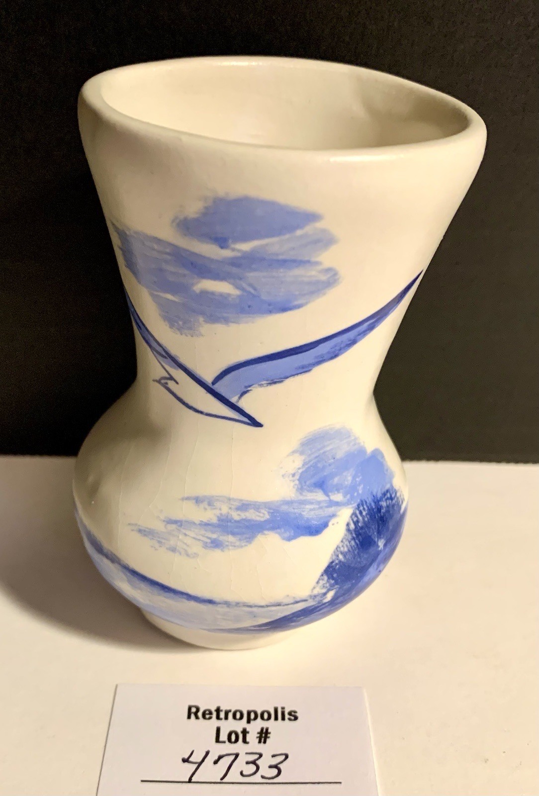 Pottery Vase White Blue Seagull Hand Painted 4″ Maine