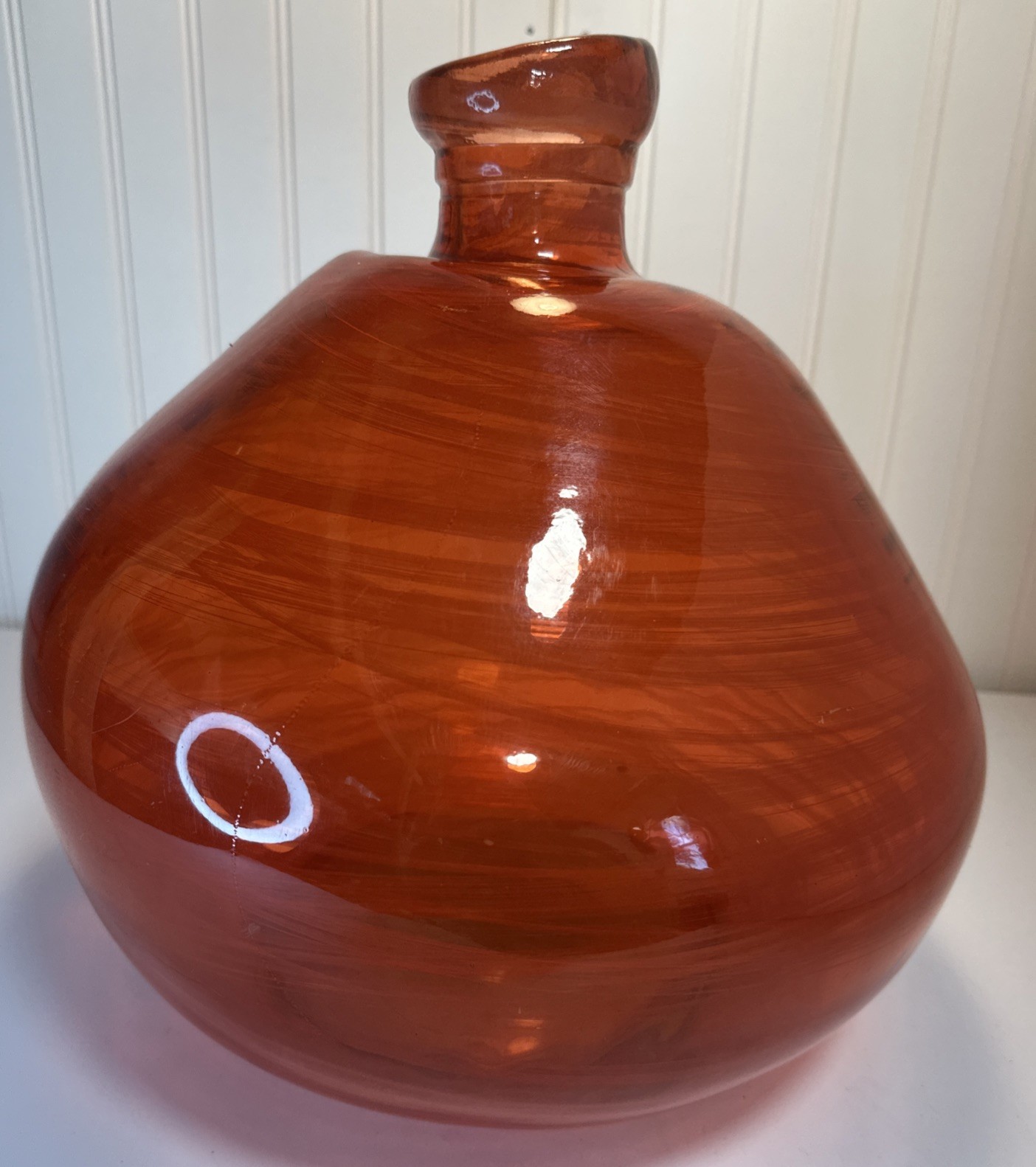LARGE Glass Orange Red Swirl Studio ART TABLE GLASS VASE Jardiniere Home Decor