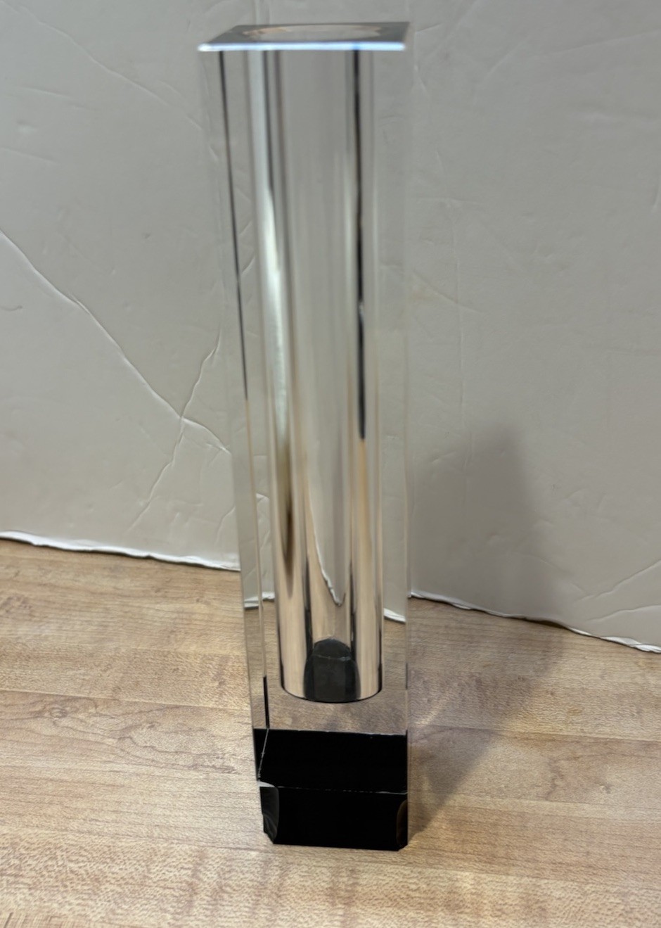 REED & BARTON LEAD CRYSTAL ELAN BUD VASE clear Black Button 8” X 1-3/4” Chips 2