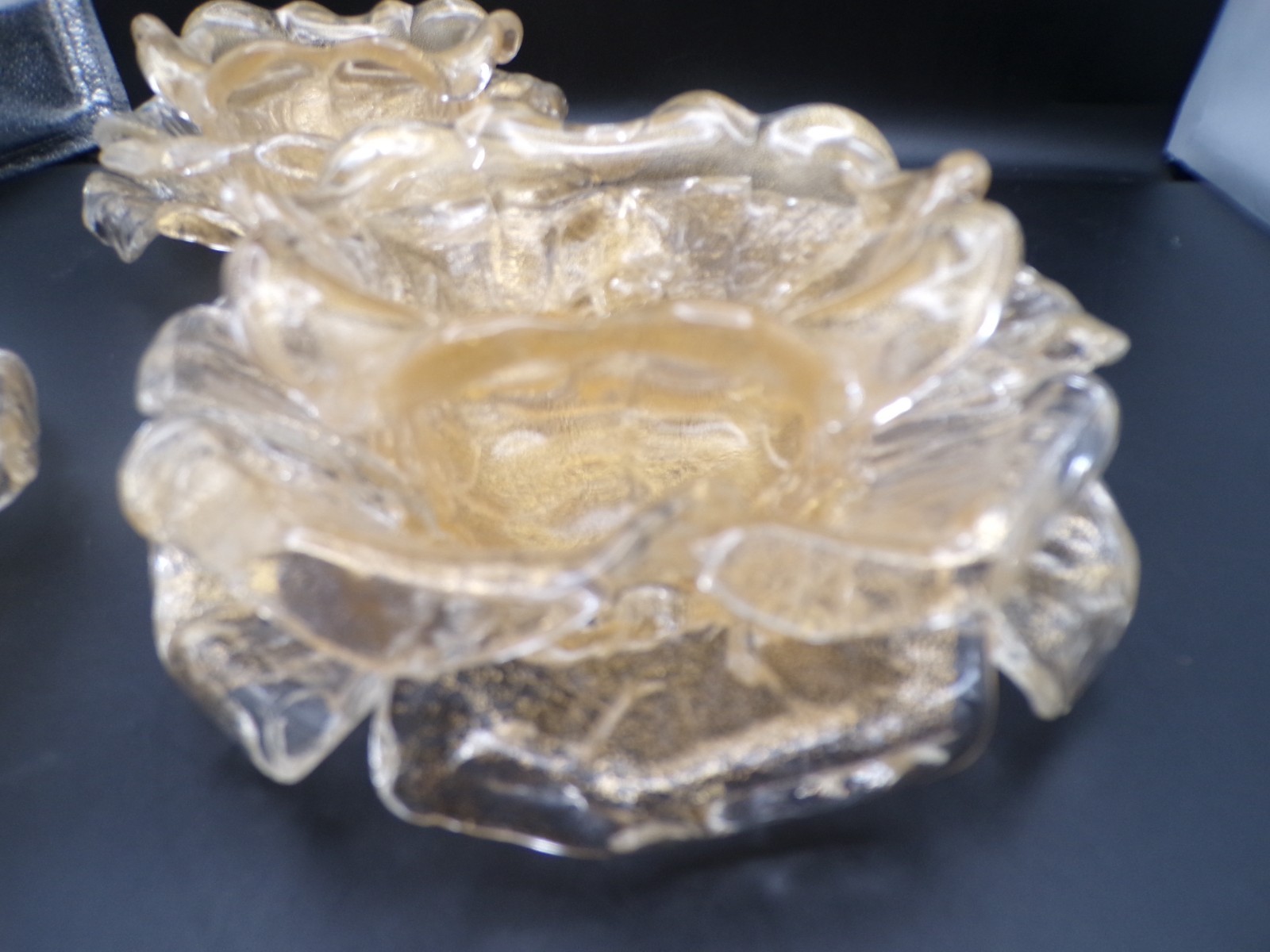 3 Vintage Murano Archimede Seguso GOLD Glass FLORIFORM TEALIGHT HOLDER ROSE BOWL