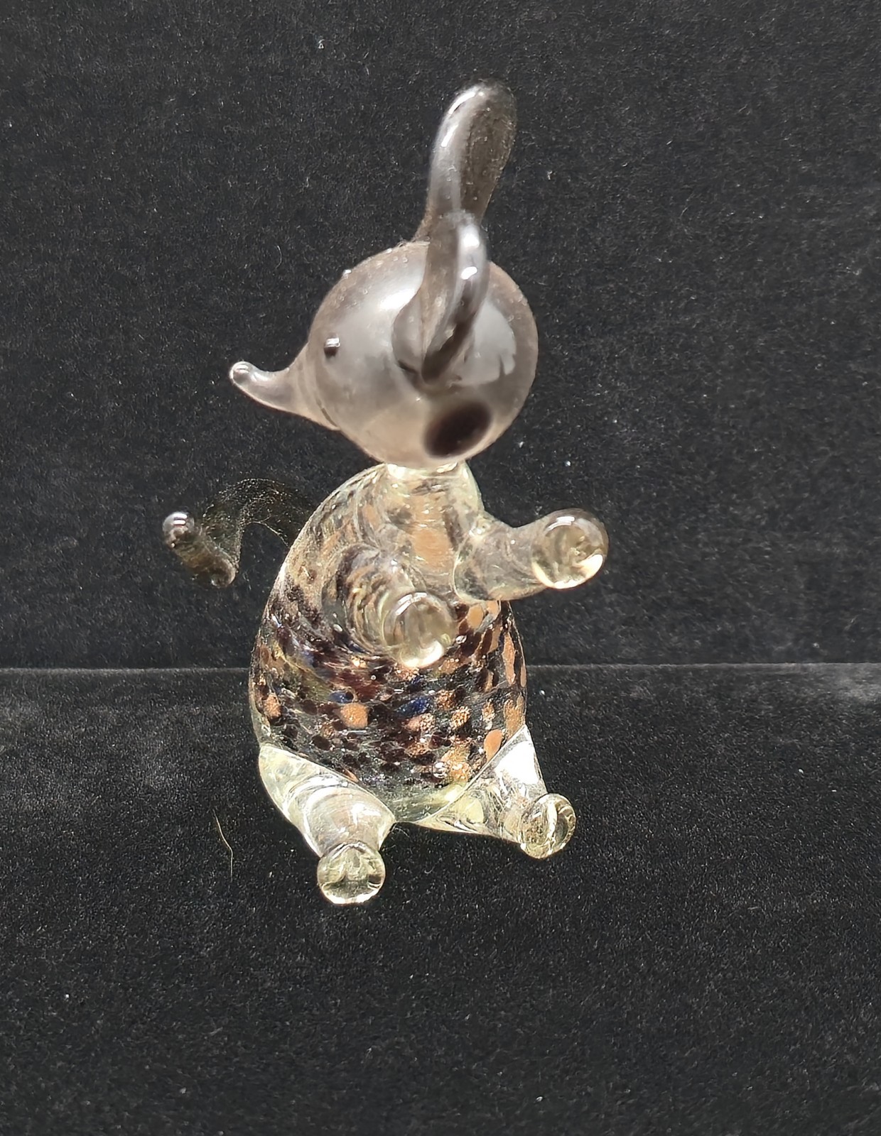 Vtg Hand Blown Murano Art Glass Coppery Brown Elephant Mouse Figurine Sculpture