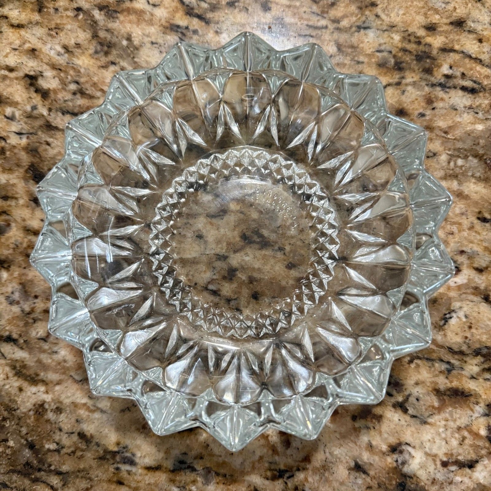 VINTAGE KIG Indonesia Heavy Pressed Glass Diamond Pointe Ashtray, Lead Crystal