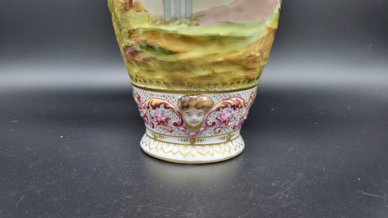 Antique PROV SAXE E S GERMAN Erdmann Schlegelmilch Figural In-Relief Vase 8 7/8″