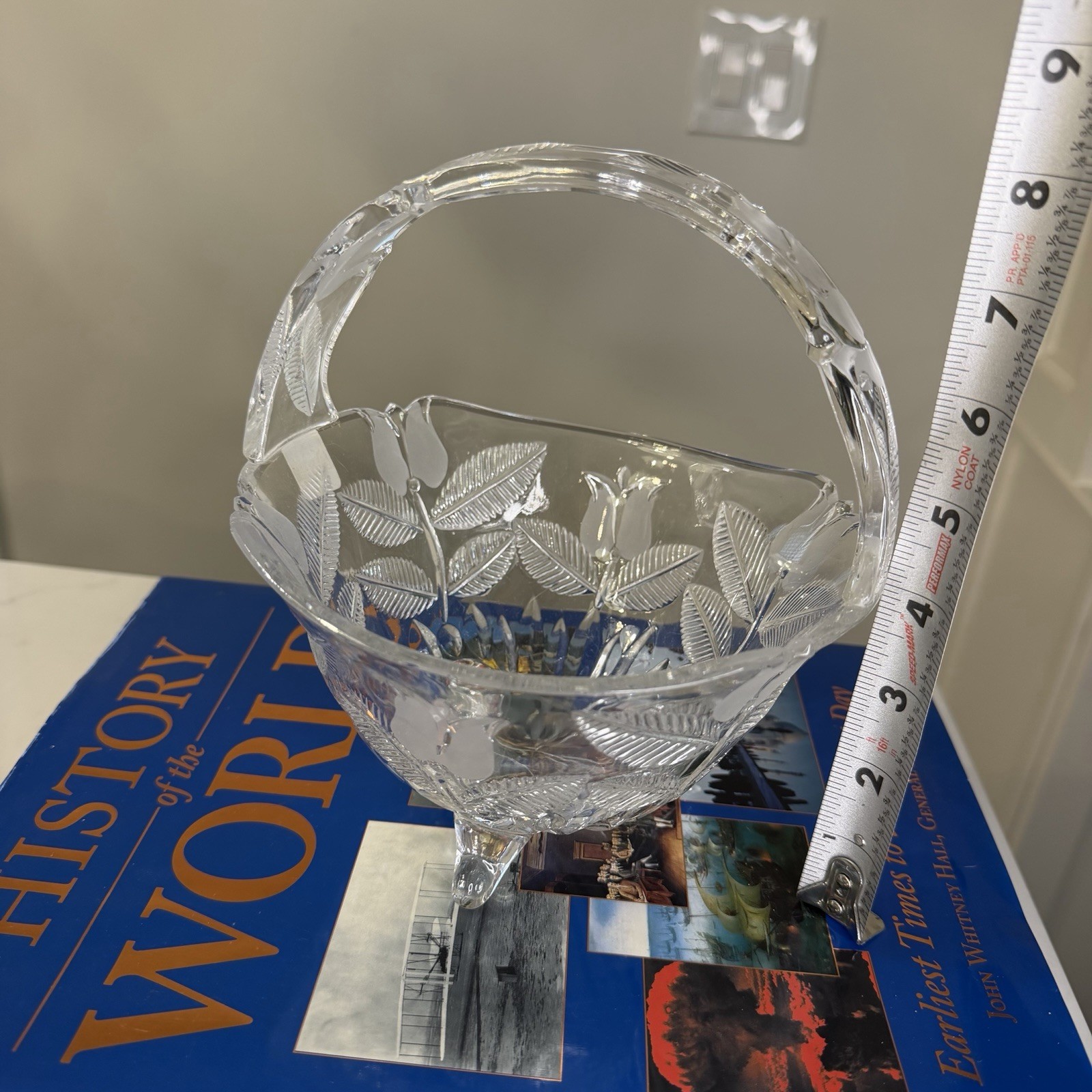 Vintage Fifth Avenue Crystal Basket With Leaf Designs 24% Lead Crystal