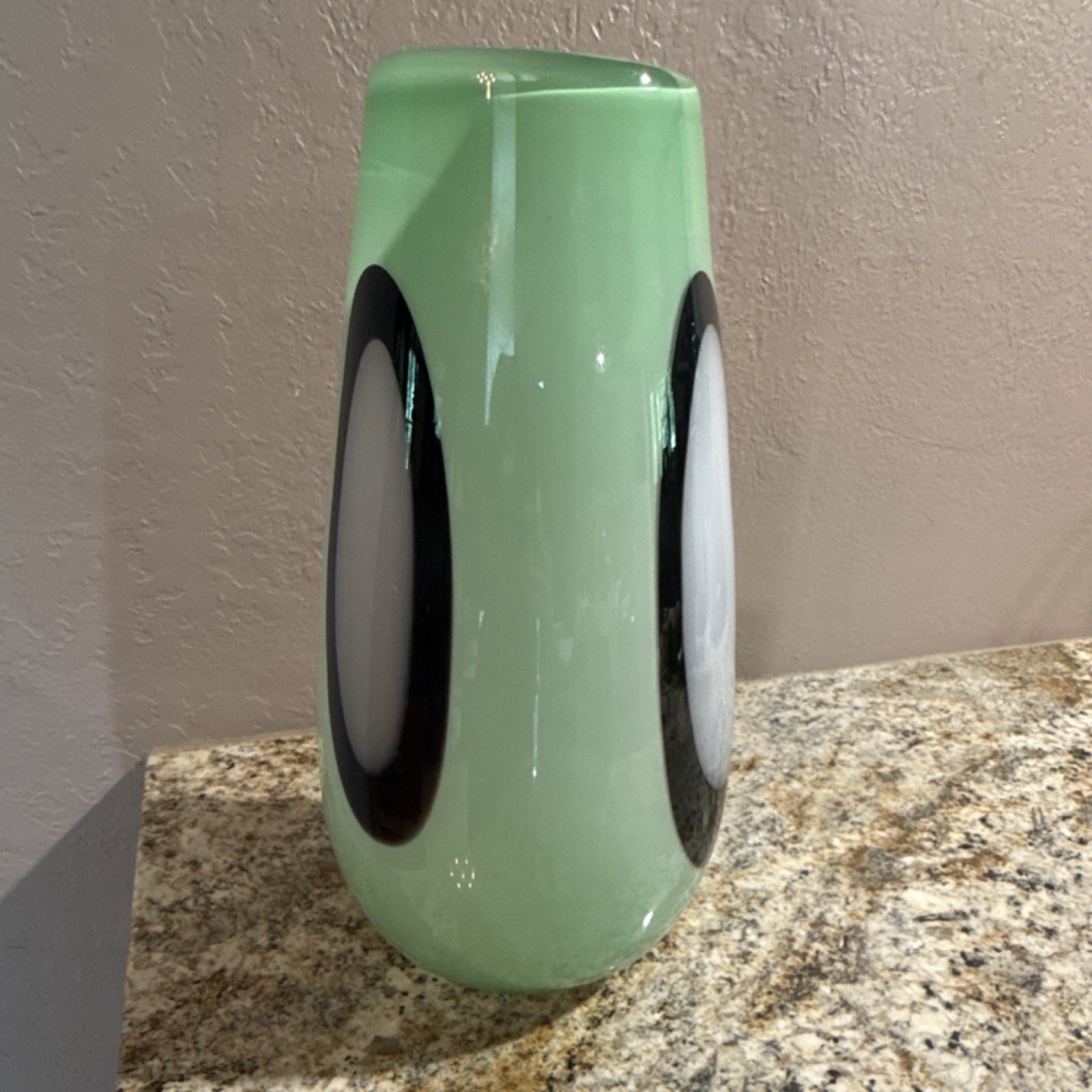 Light Green Glass Vase Abstract Black White Pattern Glossy Decorative