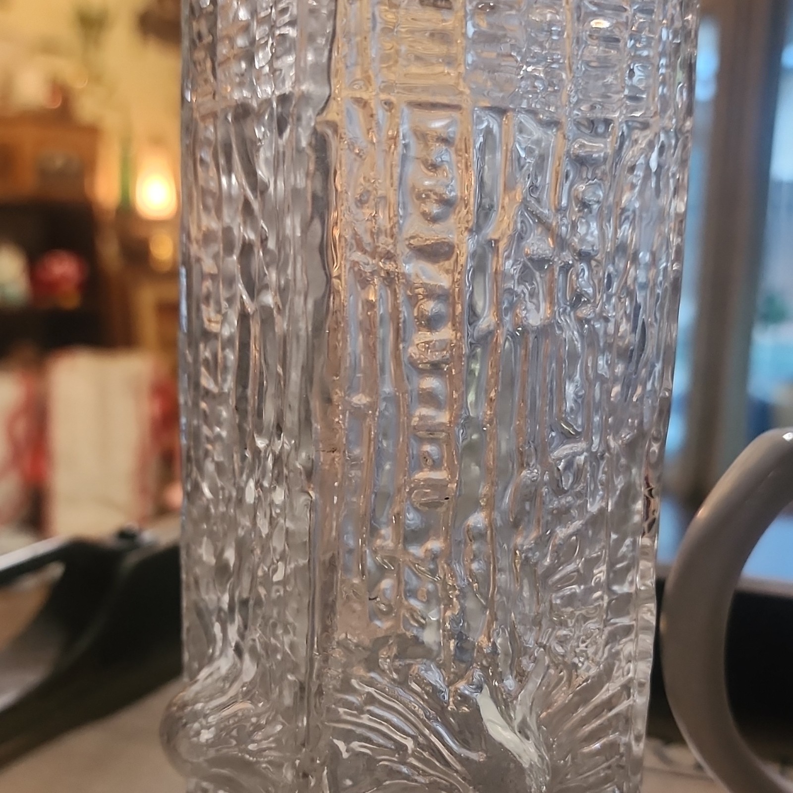 Vintage 1970s Rune Strand Swedish Clear Pressed Glass Vase SEA Glasbruk 8”