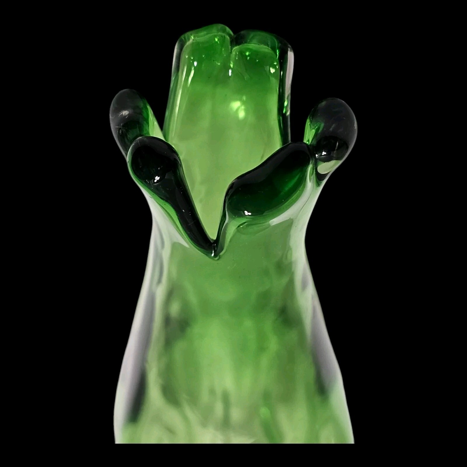 Hand Blown Light Green Art Glass Bud Vase with Clear Round Base 9.25″ Tall