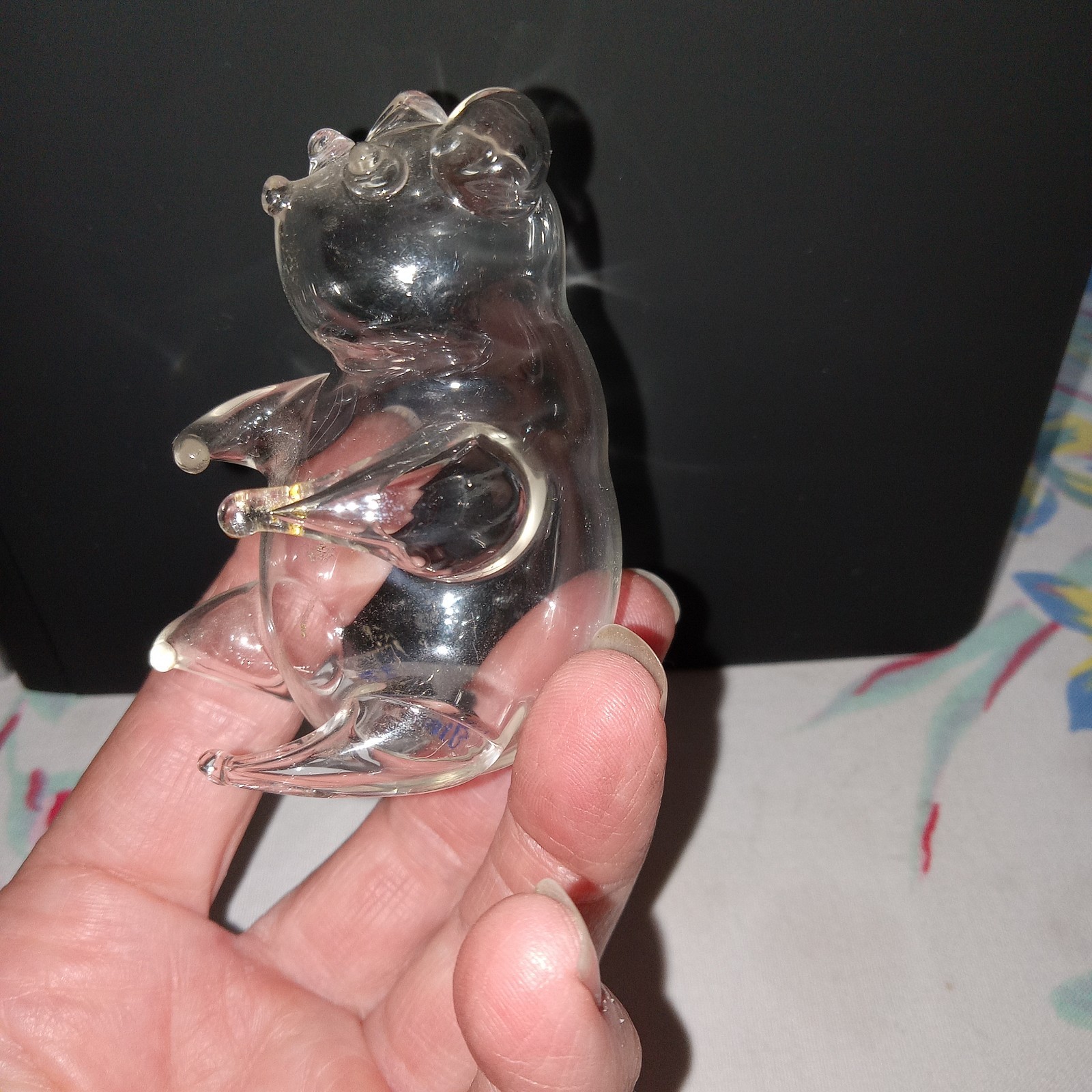 Parise Vetro Italy Small Handblown Clear Glass Teddy Animal 2.75″ Delicate