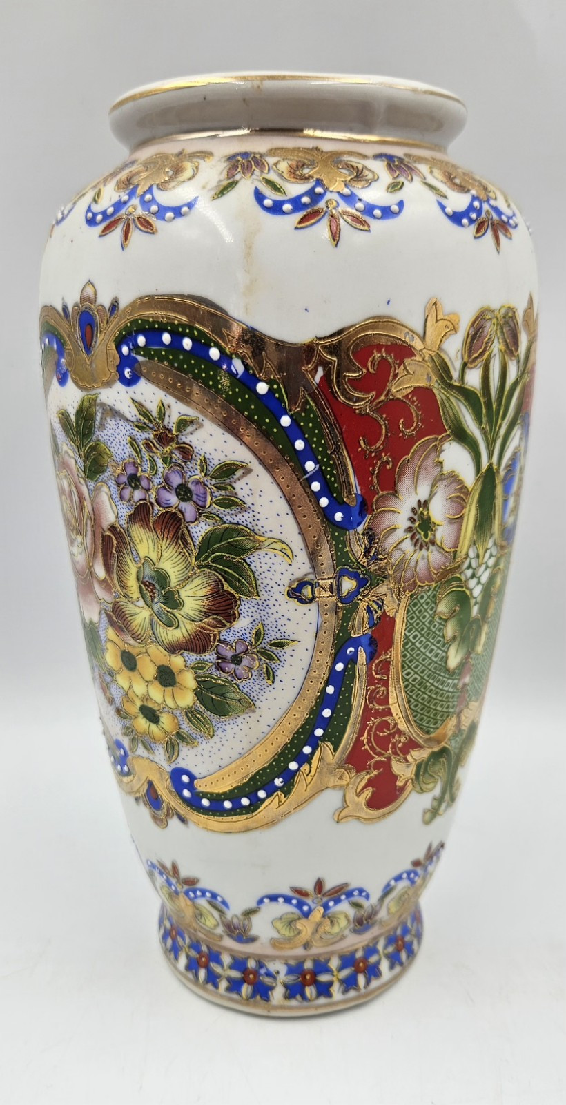 Vintage Chinese Famille Rose Hand Painted Porcelain Raised Relief Vases 8.5″