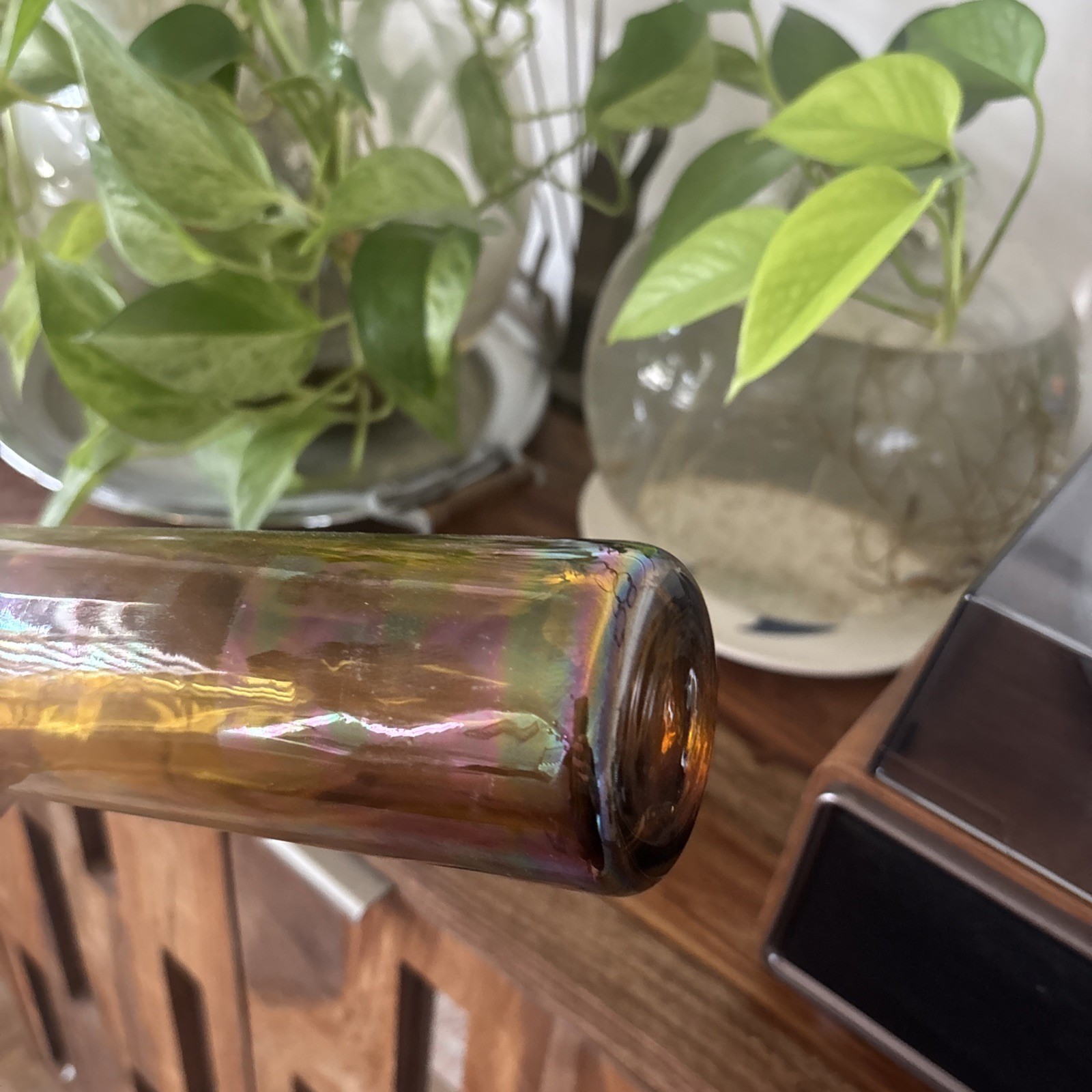 Amber Colored Art Glass Vase Handblown Mid Century Style 12 in.