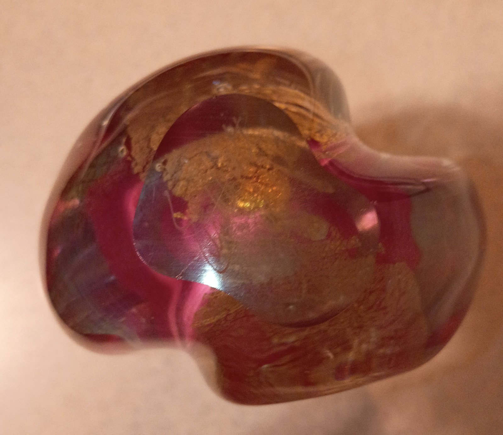 Lot Of 2 Signed Robert Eickholt Red & Gold Free Form Art Glass Perfume Bottles