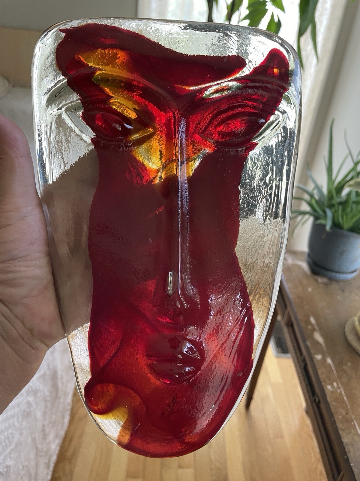 1980s JARAMILLO BROTHERS Mexico Sky Dreamer Cast Art Glass Mask Great Colors 3D