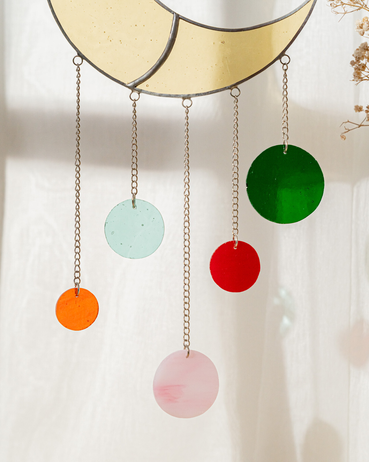 Moon Phases Wind Chimes, Window Decoration, Handmade Stained, Moon Ornament