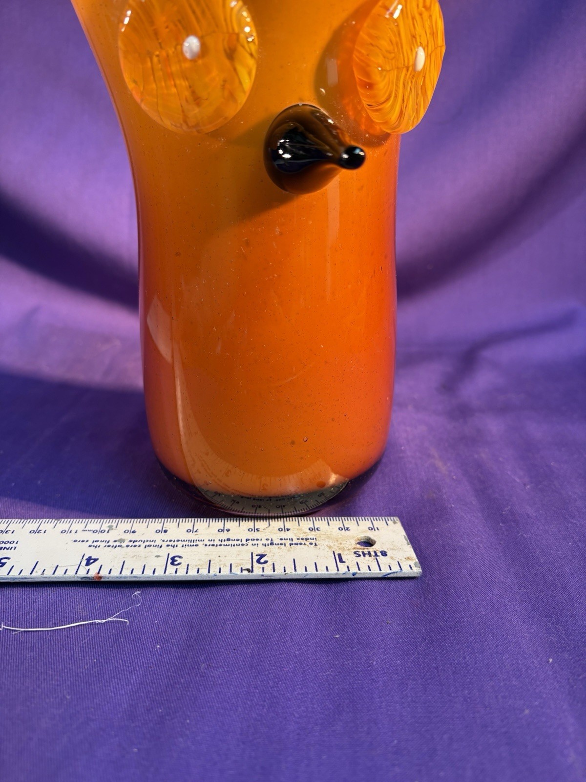 Orange Owl Vase in Murano style hand-blown 8in 20cm 3 pounds