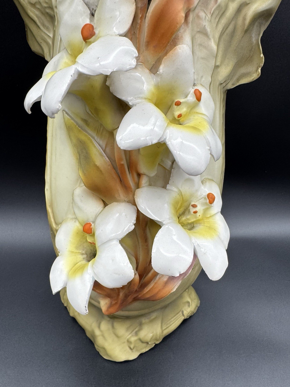 Royal Dux Vase, Easter Lilies, Art Nouveau, Double Handle, Turn Teplitz, 16″