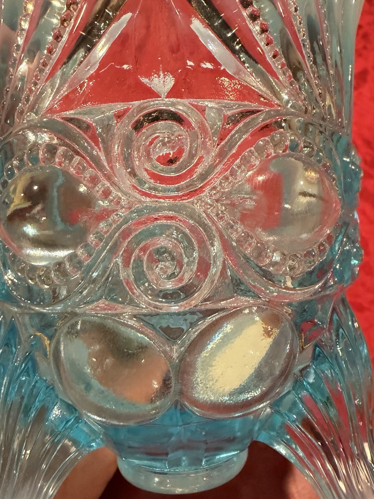 Vintage Mosser Blue Opalescent Eyewinker Spooner Glass Vase Ex Con Signed 6”