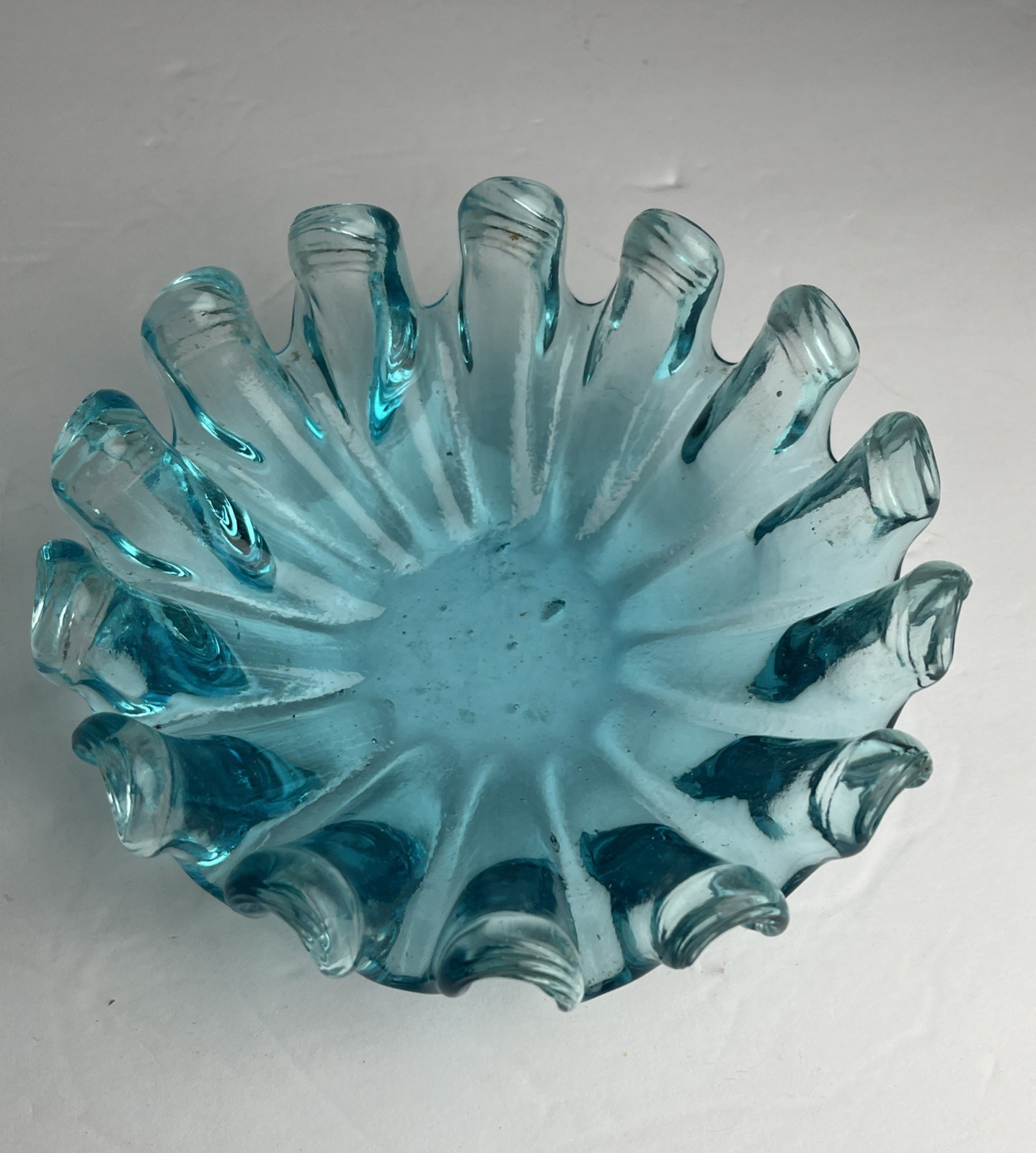 Vintage Blue Glass Ashtray Trinket Dish Candy Bowl Art MCM – 14 Fingers, 6”in