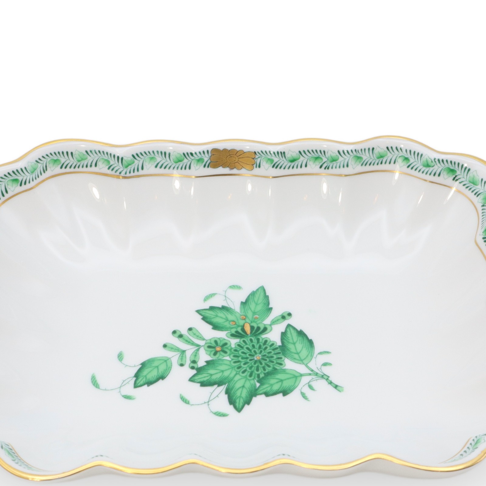 Herend Apponyi Green Trinket Tray Server – Porcelain Dish – Vintage Hungarian Ch