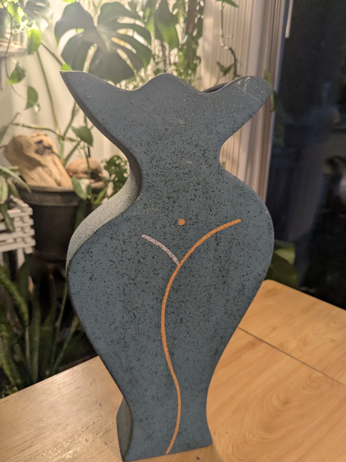 Vintage Abstract Woman Vase 13″ Blue Sculptural Art Pottery – Flowers Not…