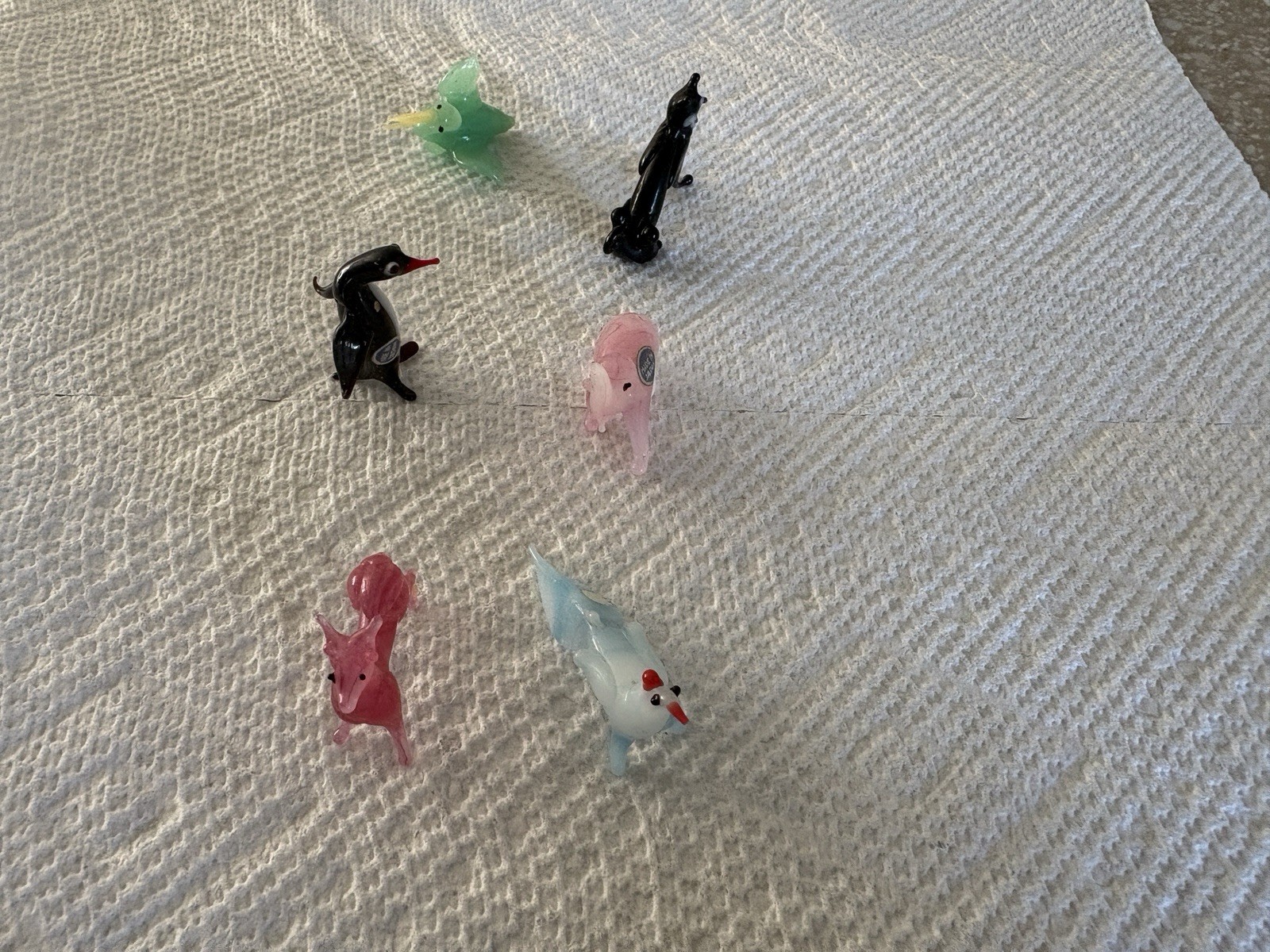 Set Of 6 Vintage Japanese Hand Blown Miniature Glass Animal Figurines.