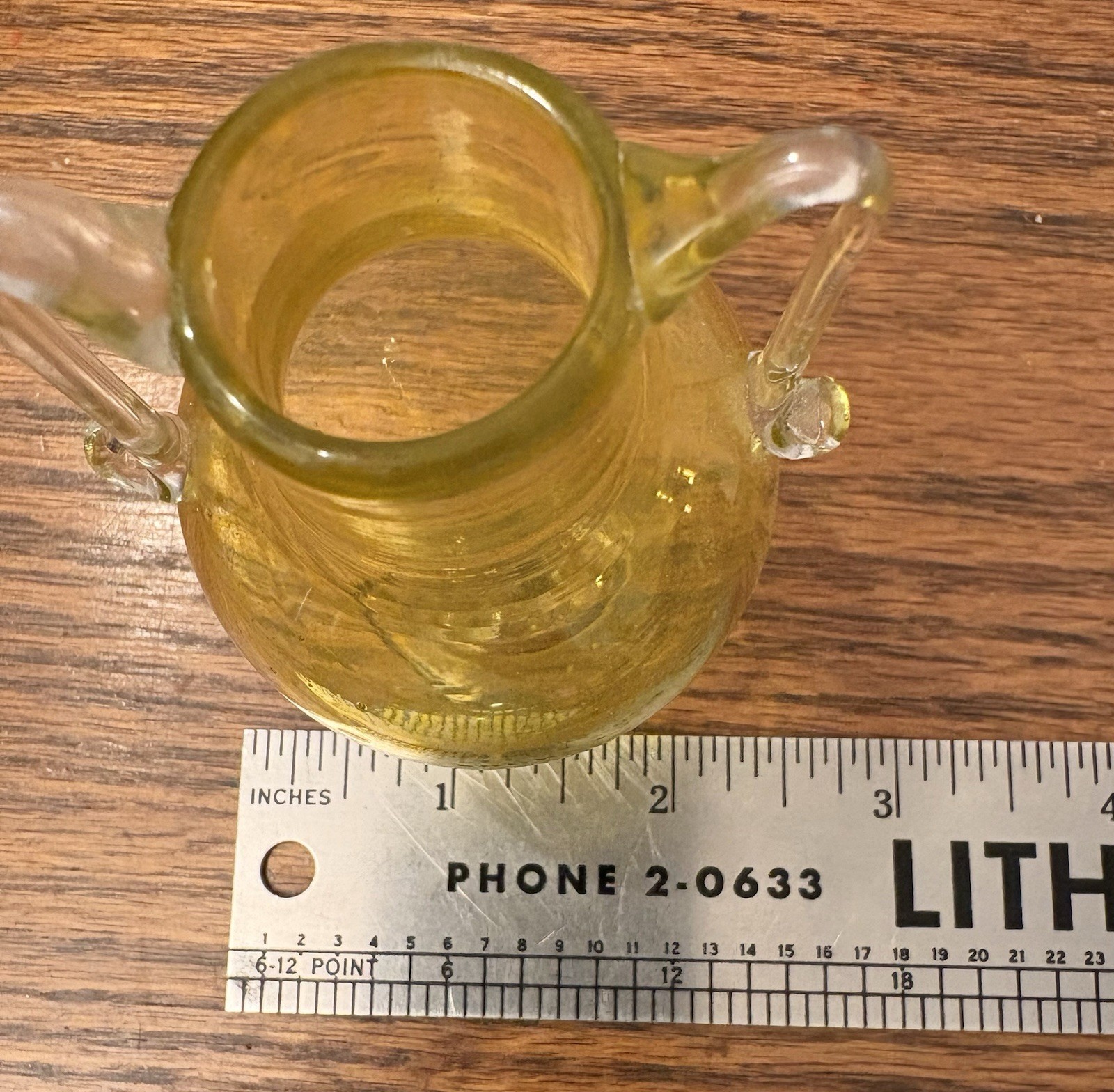 Cute 3.5” Canary Yellow Hand Blown Art Glass Vase