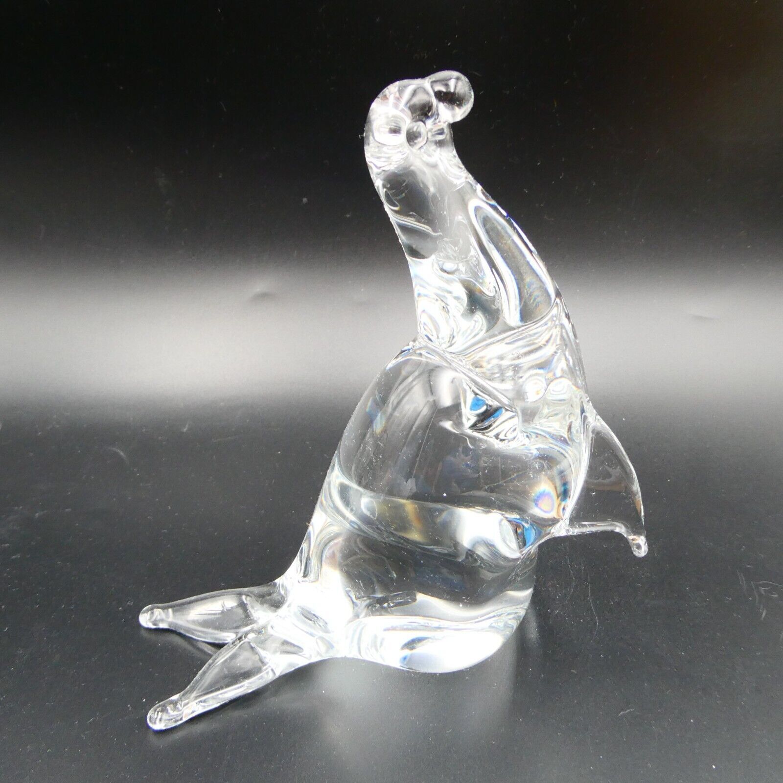 Hand Blown Clear Glass Seal Paperweight Figurine Signed ACC 5 Inch