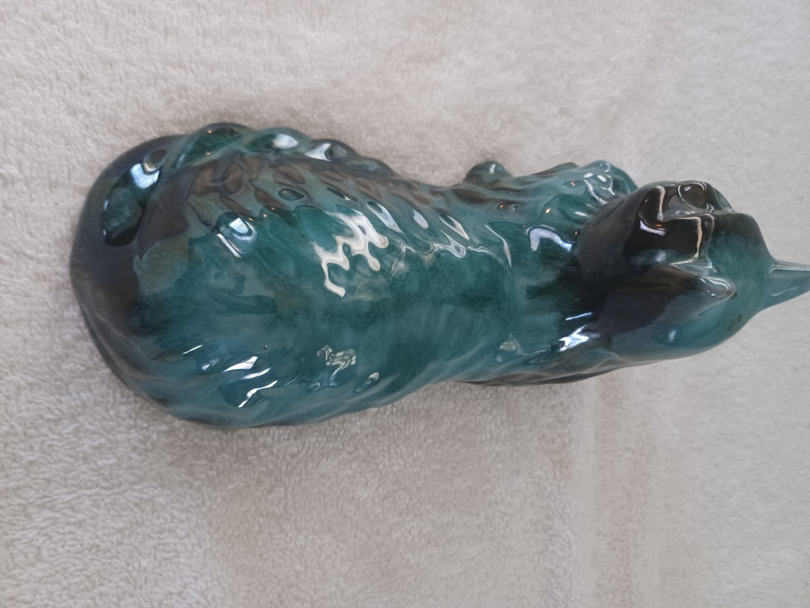 Vintage Canadian blue mountain pottery cat red clay with turquoise drip glaze