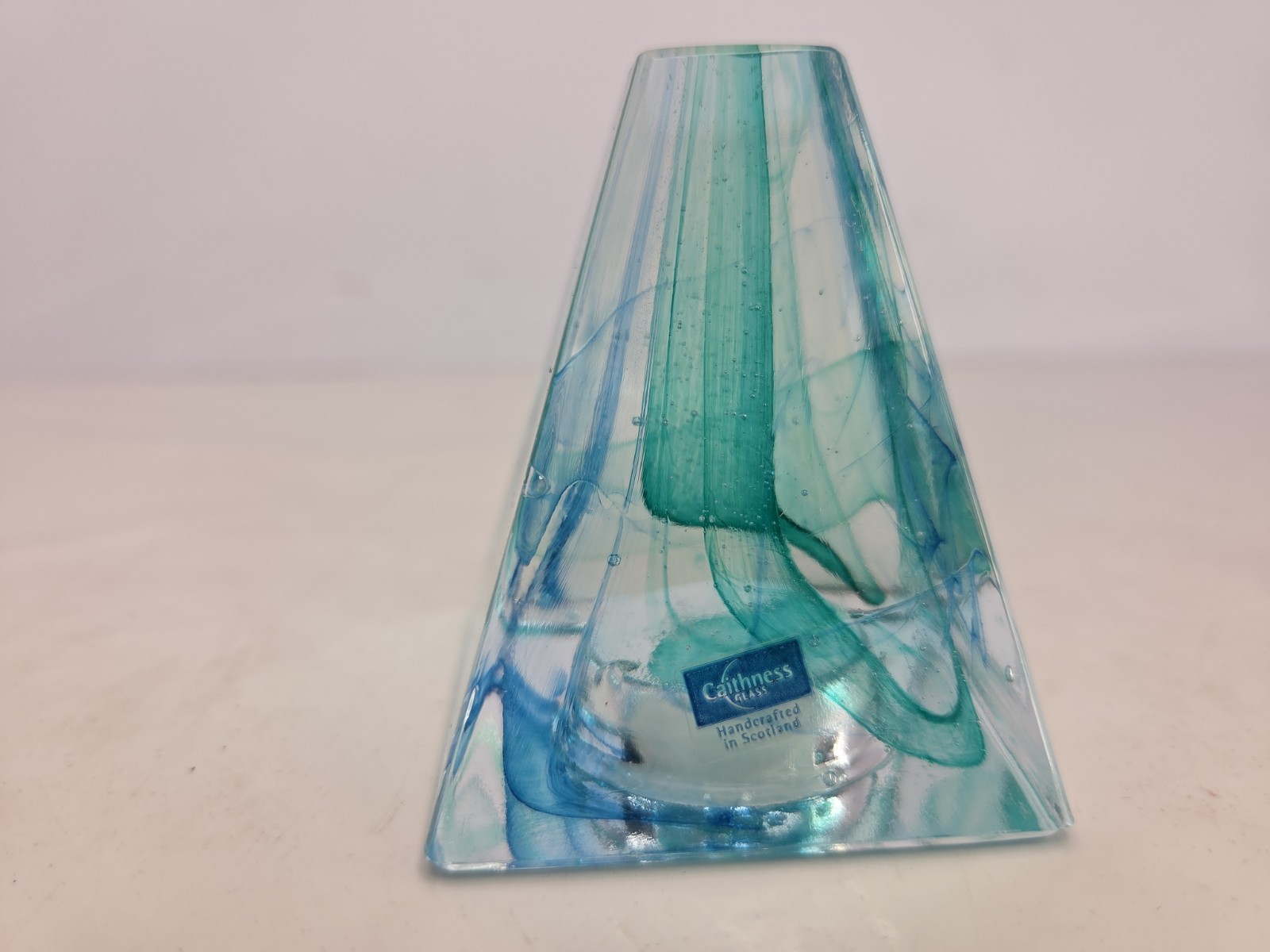 Caithness Glass Paperweight – Pyramid Twists – Blue and White
