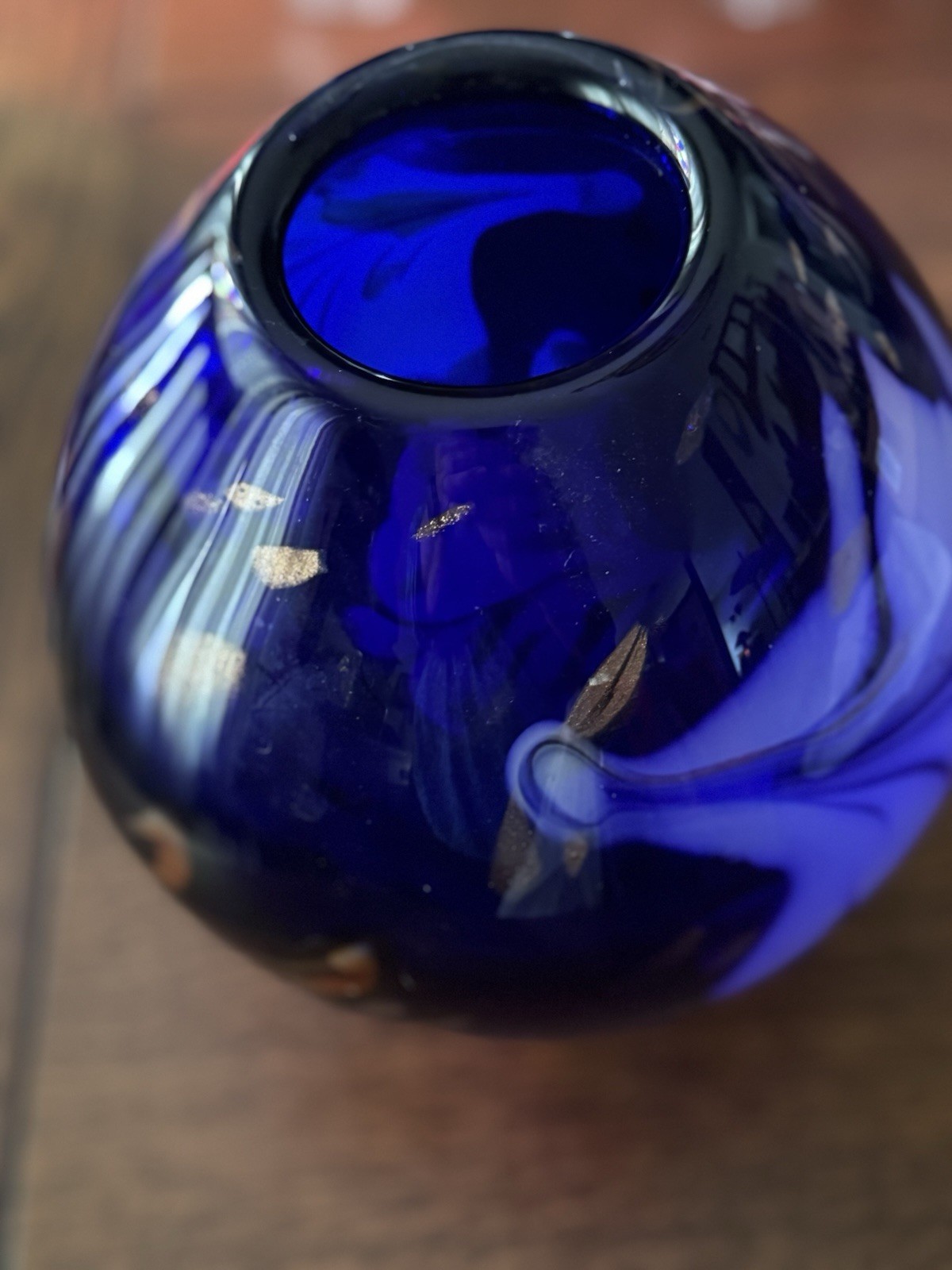 Murano Art Glass Vase Cobalt Blue Copper Flakes Mid Mod 7” X8” 6 Lbs. 9 oz.