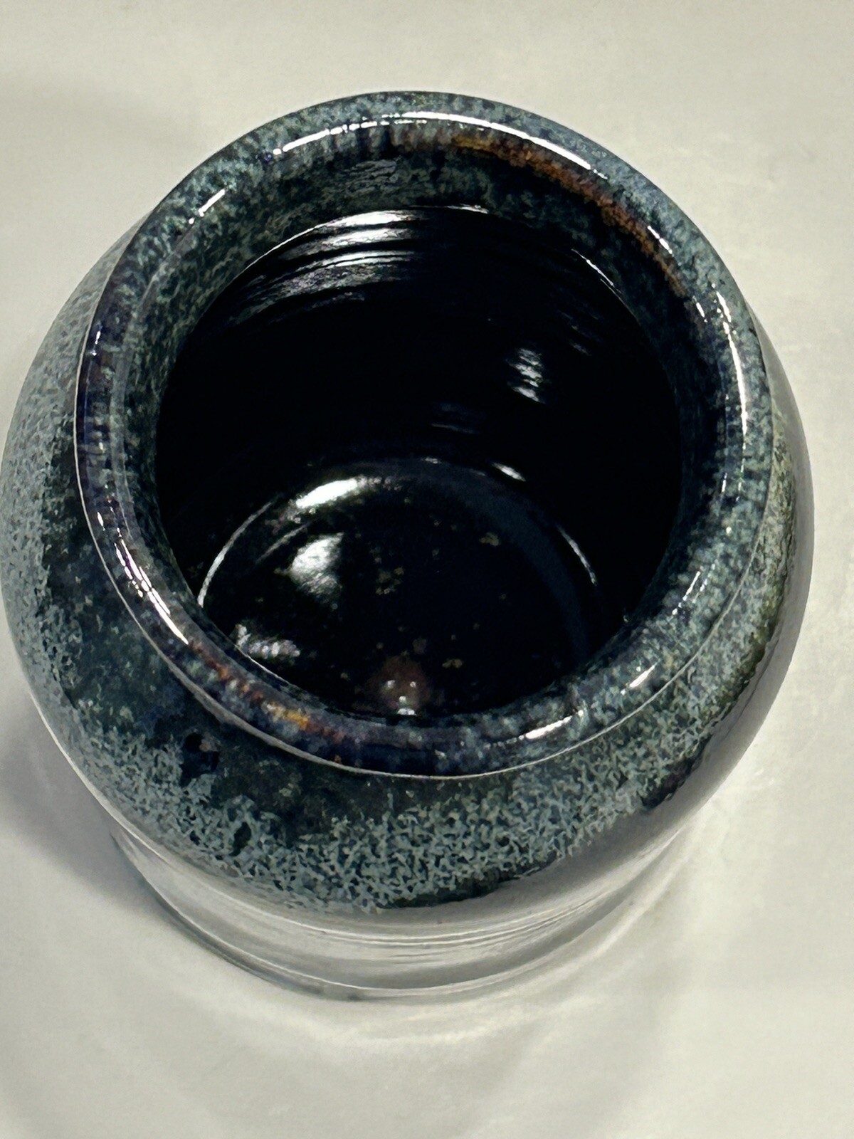 OA Gallery Pottery Blue Speckled Drip Glaze Hand Molded Vase Fine Art Signed