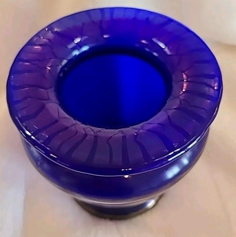 VIntage Vase Iridescent Cobalt Blue / Purple Flaired Rim Thick Art Pastel Glass