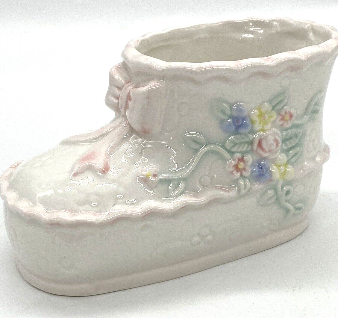Baby Bootie Planter Shoe Flowers Bows Japan Mini Pink White Blue Porcelain