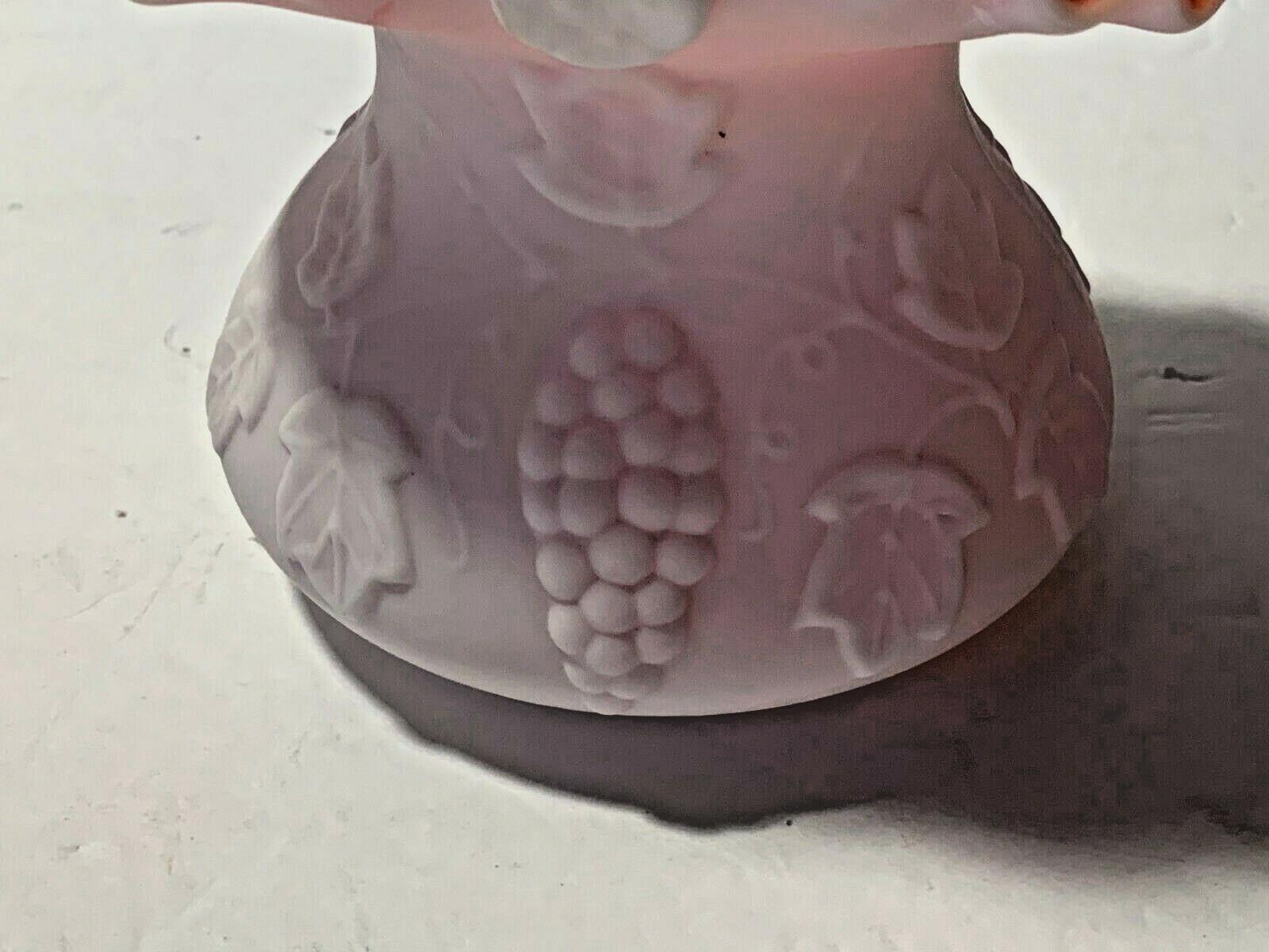 Kanawha Grape Vine Style White and Red Milk Glass Brides Basket Vase FOIL LABEL