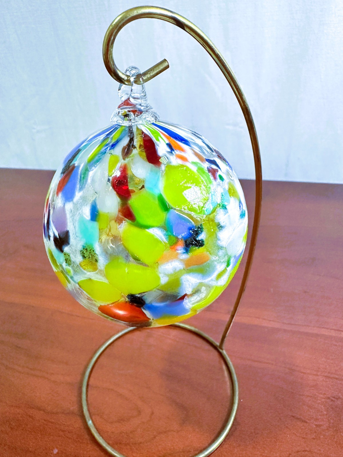 Hand Blown Art Glass Witch Ball Ornament Colorful Rainbow Confetti Speckled