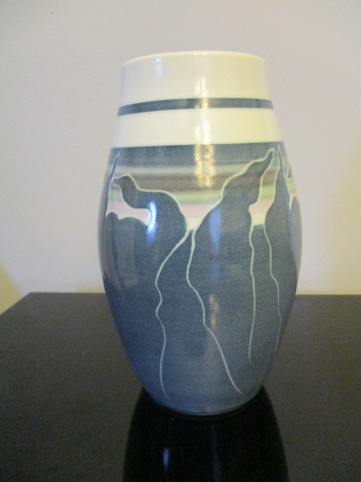 Modern Contemporary Studio Art Pottery Abstract Glazing Banded Vase Signed!
