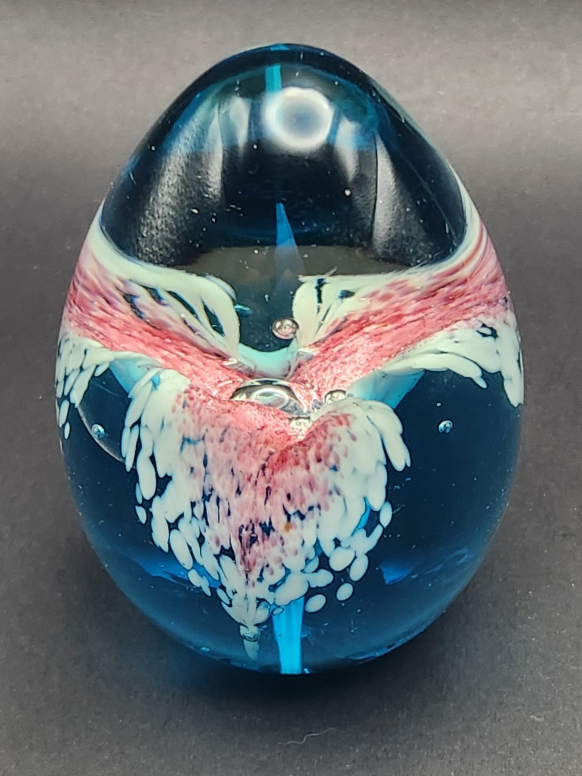 Vintage 1993 GES Glass Eye Studio Pink Blue 3.25″ Egg Paperweight Firework
