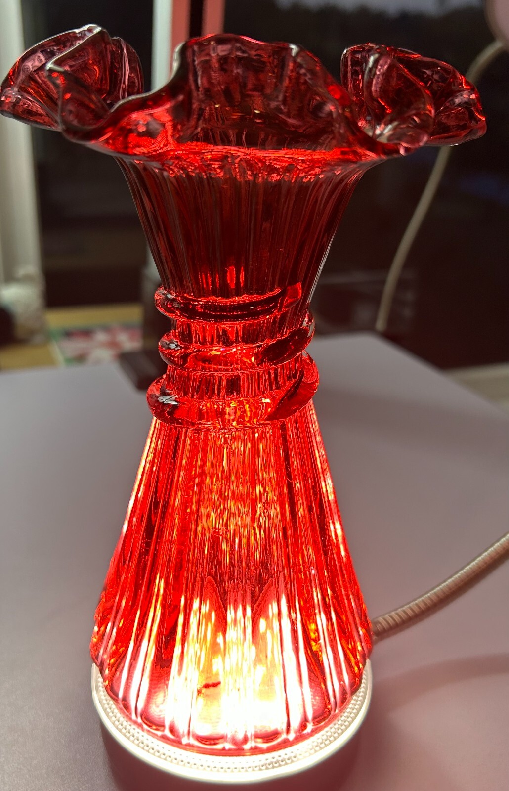 Vintage Fenton Cranberry Wheat Glass Vase 7 1/2 inches tall 3 1/2 inches wide