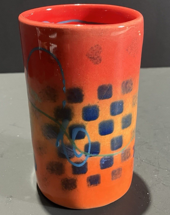 Michael Kifer Studio Art Pottery Vase 4.5” Signed Abstract Post Modern Ceramic