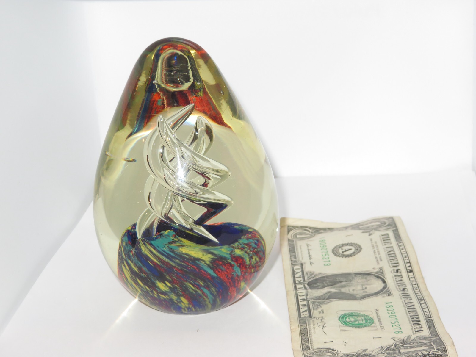 Glass Flower Paperweight Controlled Bubbles Vintage Art Glass (N803)