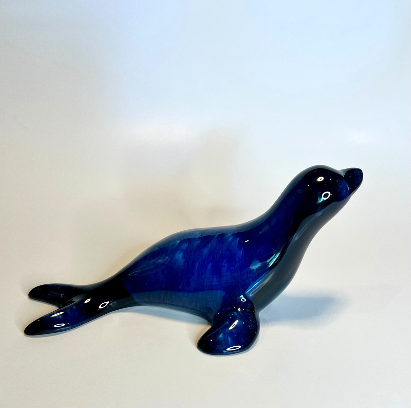 Blue Mountain Studio Art Redware Pottery Cobalt BlueGlaze Seal Figurine Canada