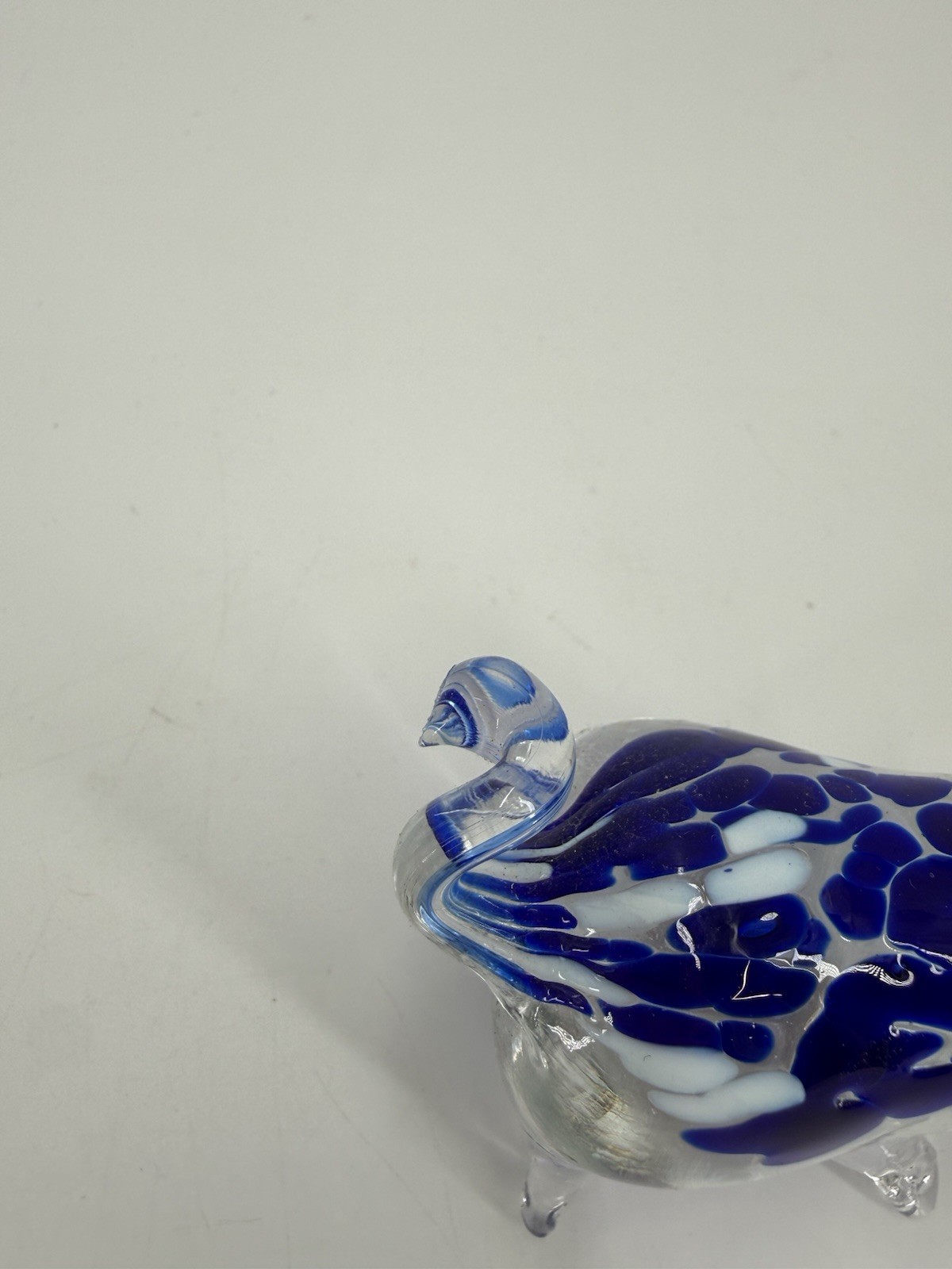 A Blown clear and blue speckled art glass Pig Figurine