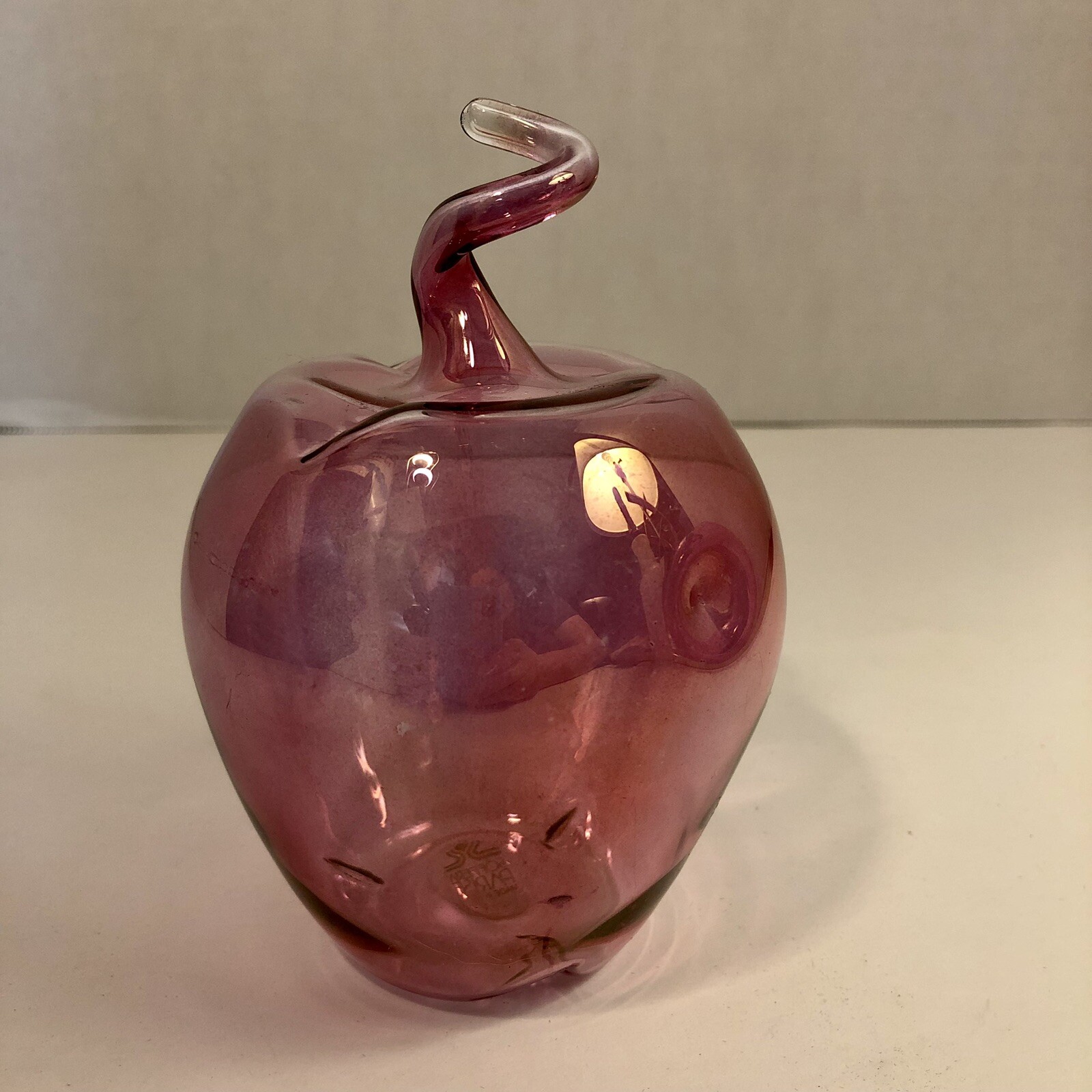 Parise Vetro Art Glass Apple Italy Hand Blown Cranberry Pink With Label ~5” Tall