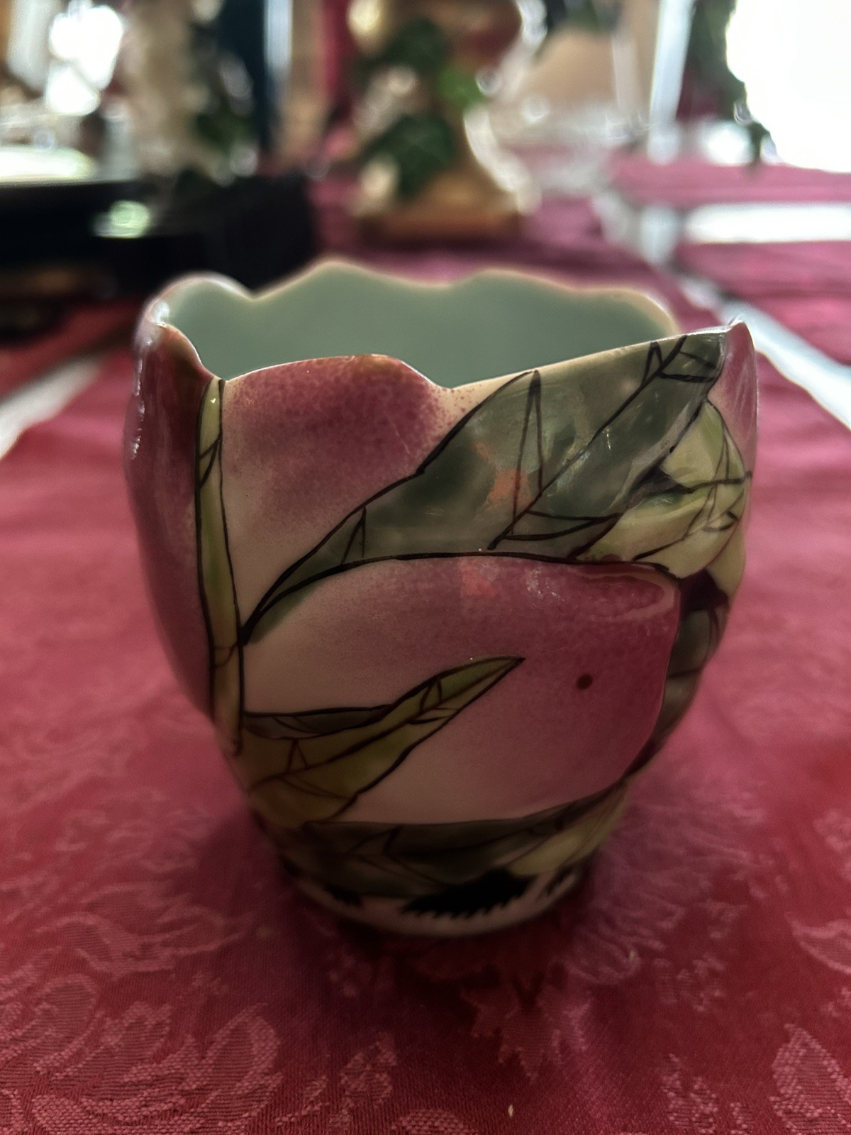 Small Vtg Floral Planter/ Pot 4 1/4 X 3 1/2